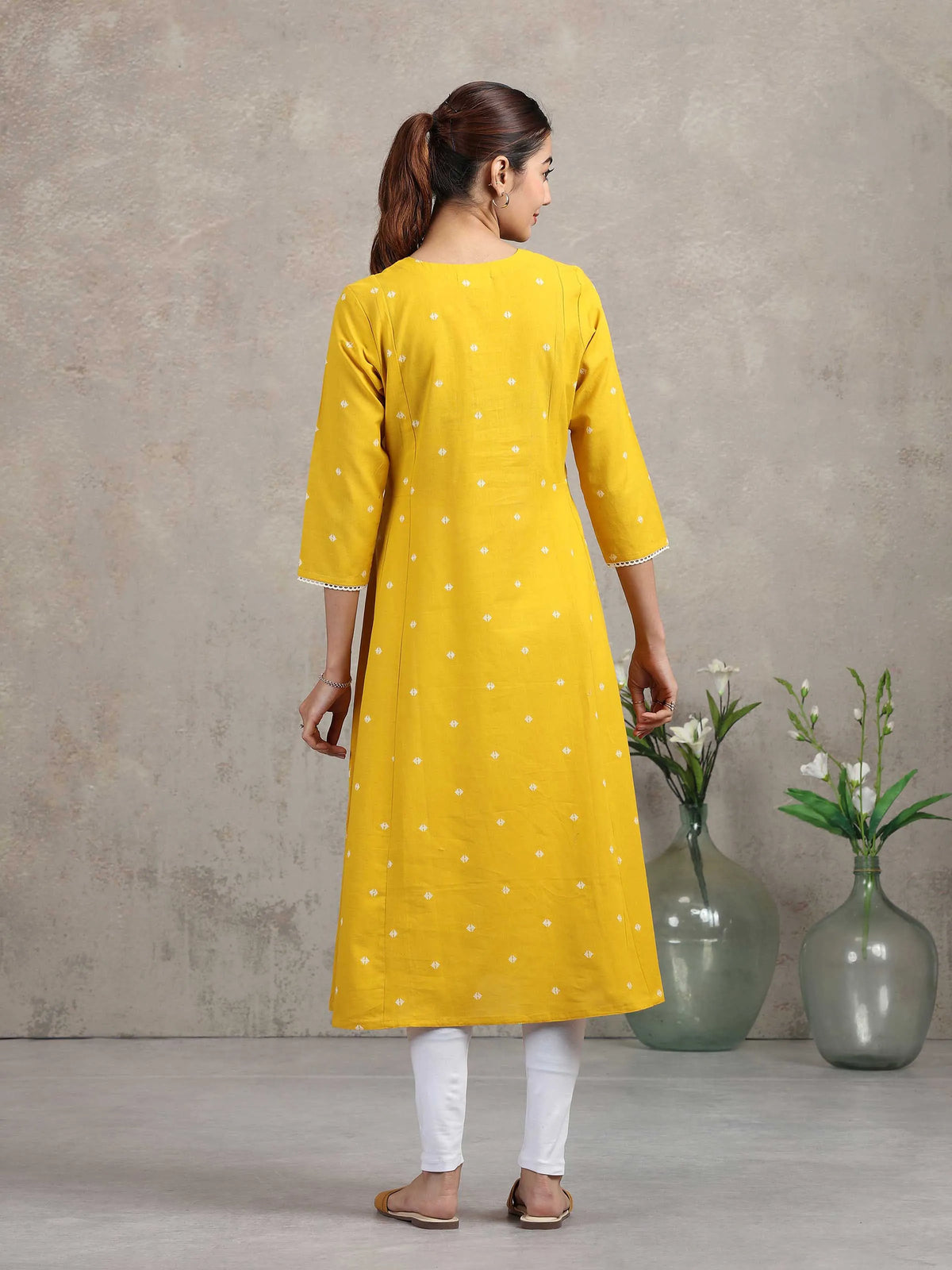 Yellow Yarn-dyed A-Line Kurta