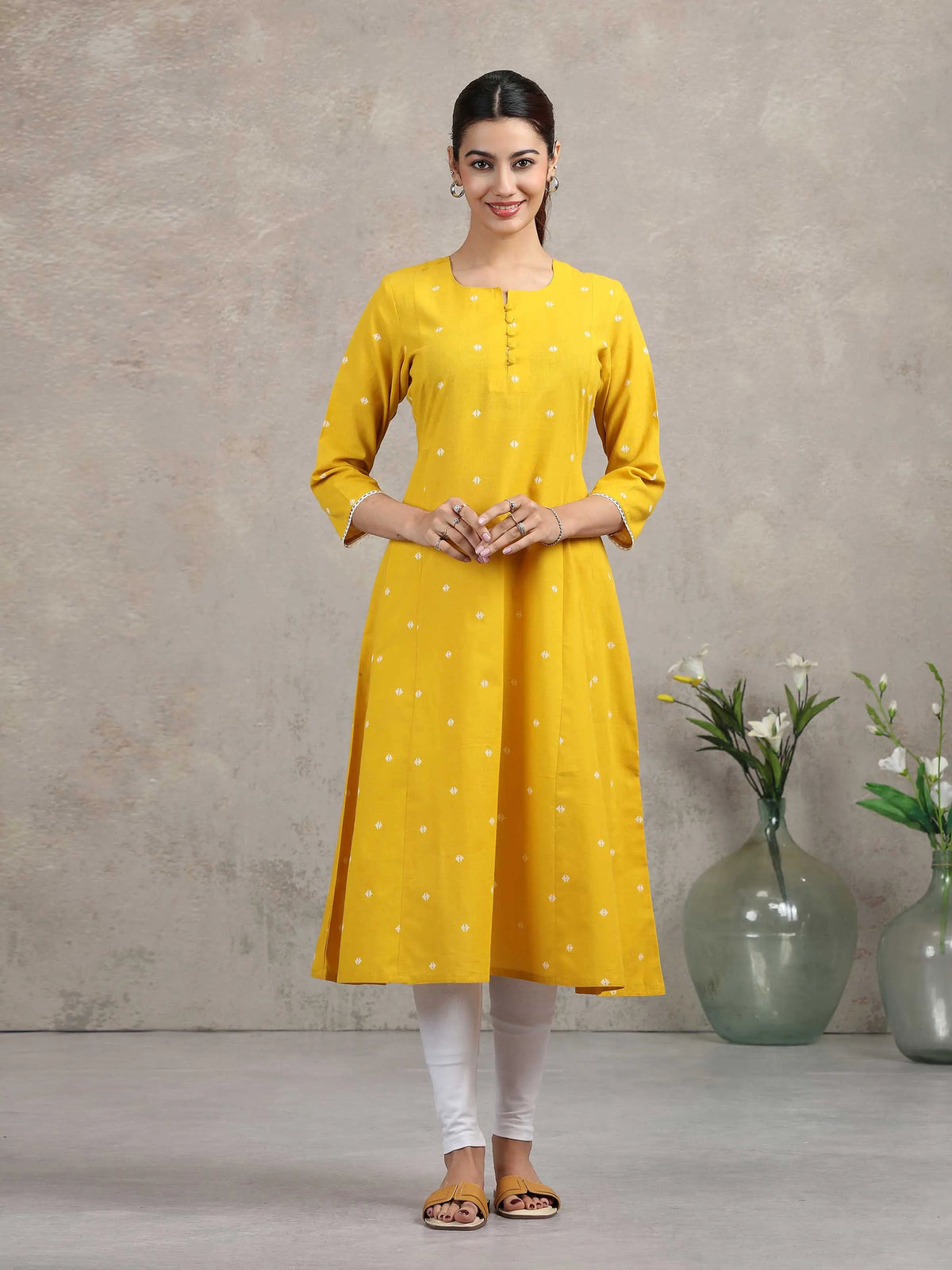 Yellow Yarn-dyed A-Line Kurta