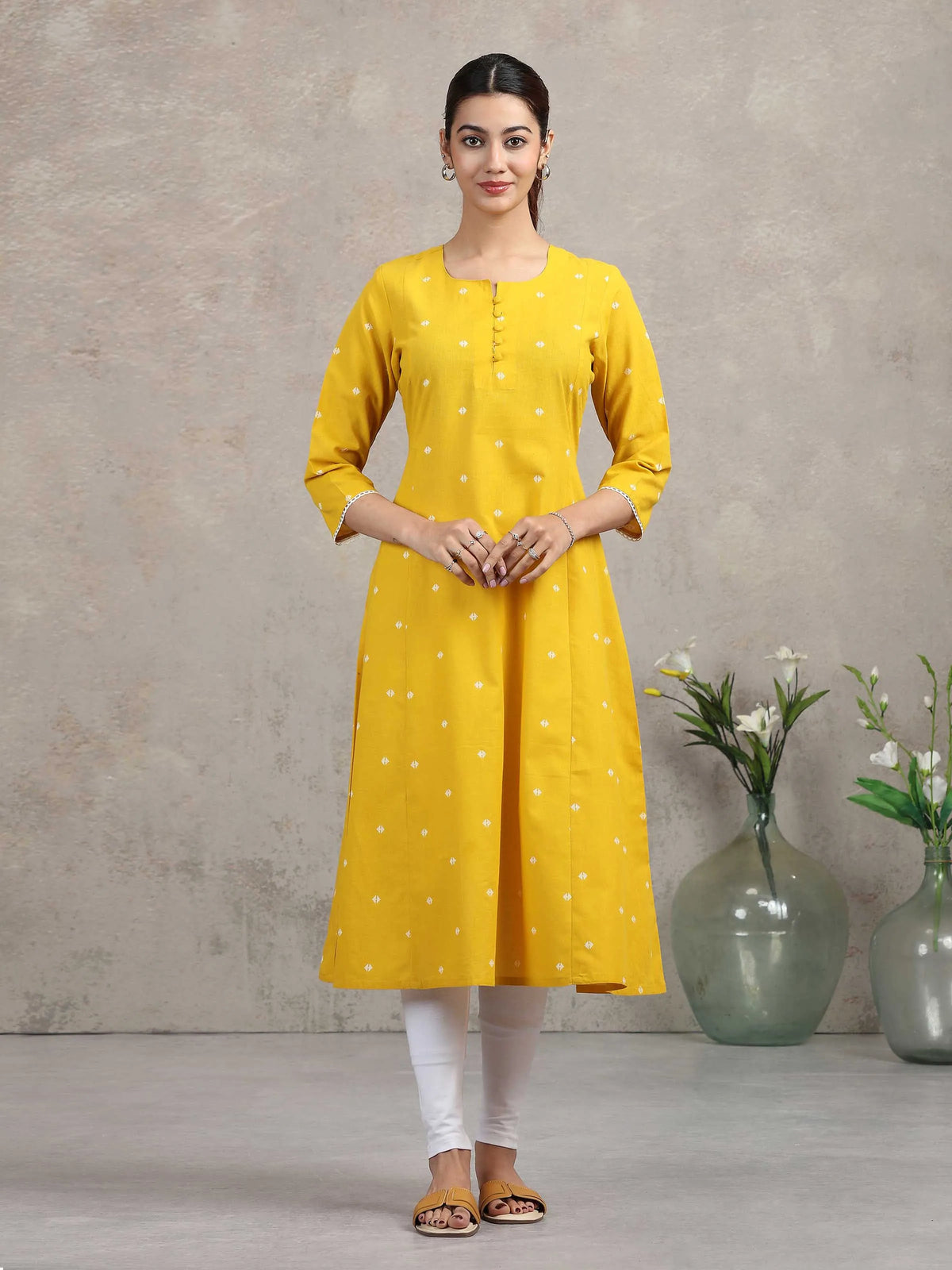 Yellow Yarn-dyed A-Line Kurta