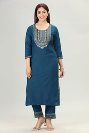 Navy Blue Embroidered Kurta Pant Co ord Set