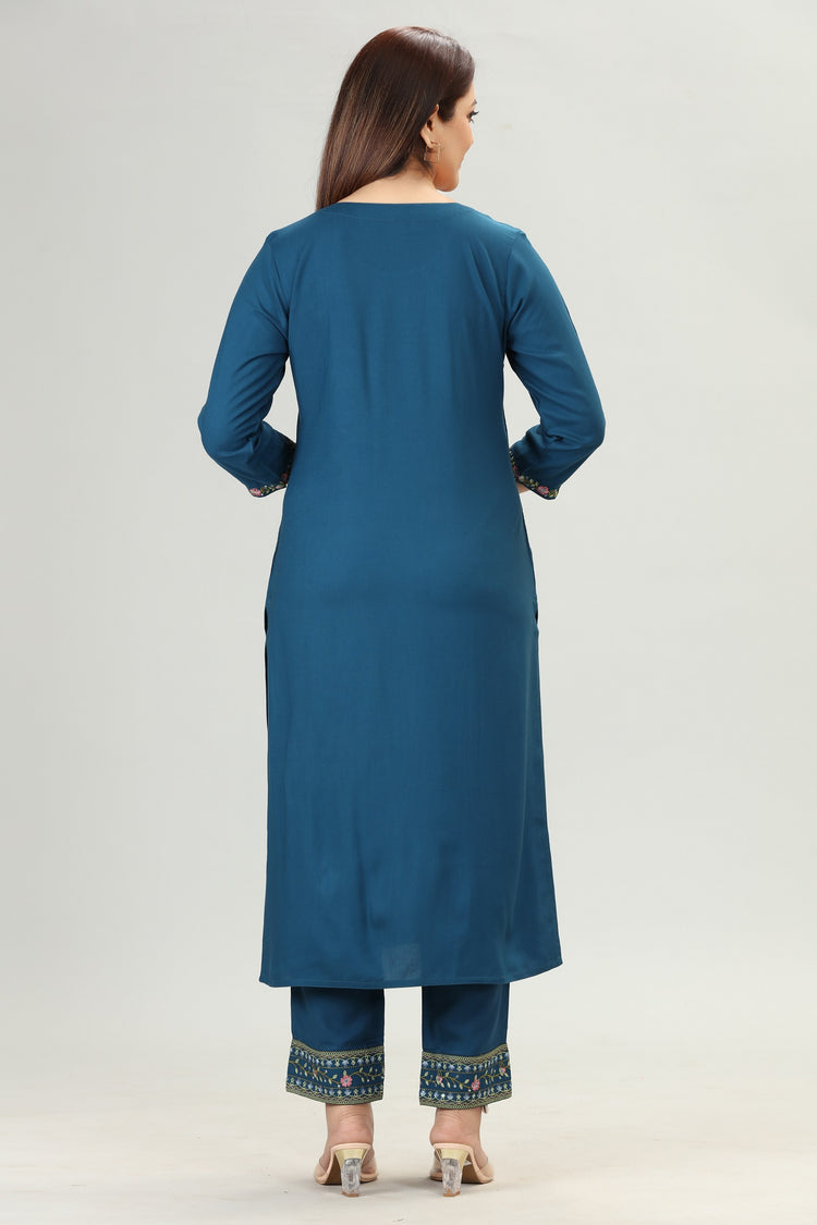 Navy Blue Embroidered Kurta Pant Co ord Set