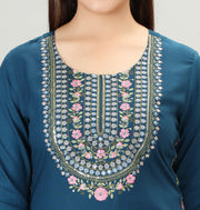 Navy Blue Embroidered Kurta Pant Co ord Set