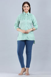 Light Pista Cotton Embroidred Short Kurta