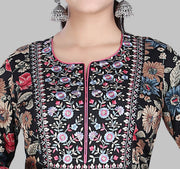 Chaitaly Beige & Black Jaipuri Cotton Printed Kurti