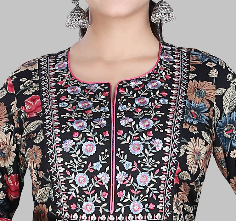 Chaitaly Beige & Black Jaipuri Cotton Printed Kurti