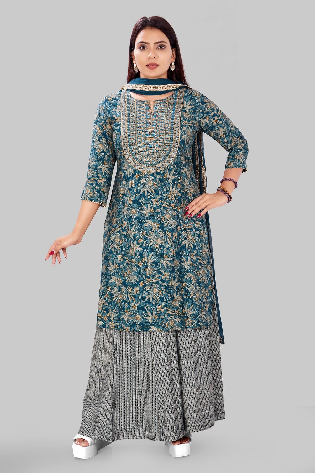 Chaitvi Dark Green Jaipuri Cotton Suit Set