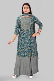 Chaitvi Dark Green Jaipuri Cotton Suit Set