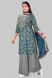 Chaitvi Dark Green Jaipuri Cotton Suit Set