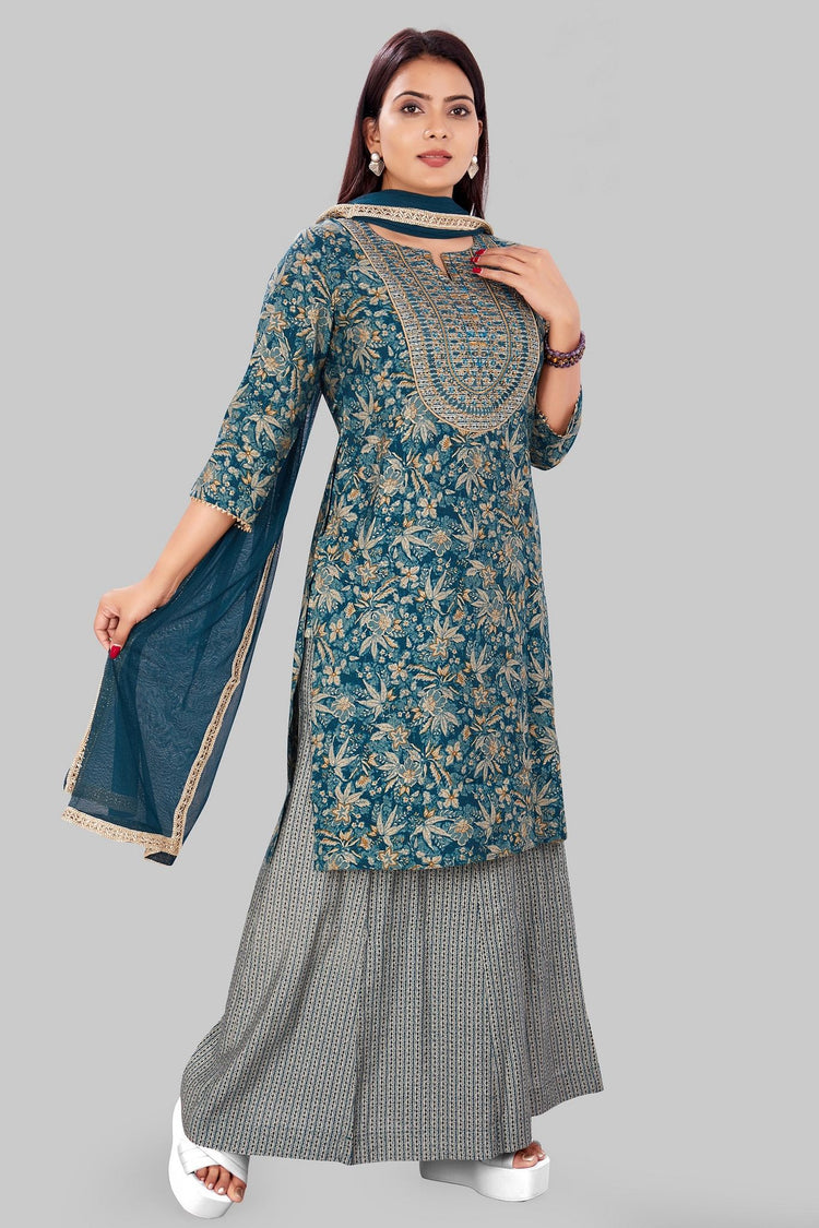 Chaitvi Dark Green Jaipuri Cotton Suit Set