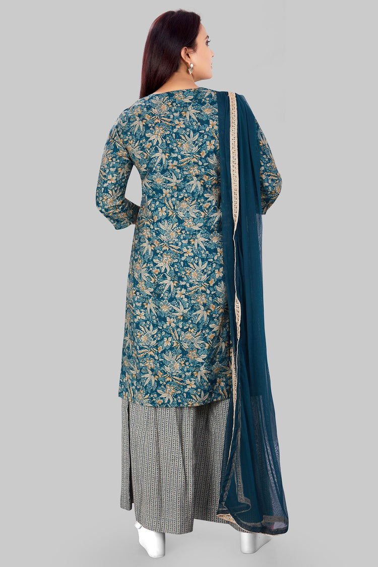 Chaitvi Dark Green Jaipuri Cotton Suit Set