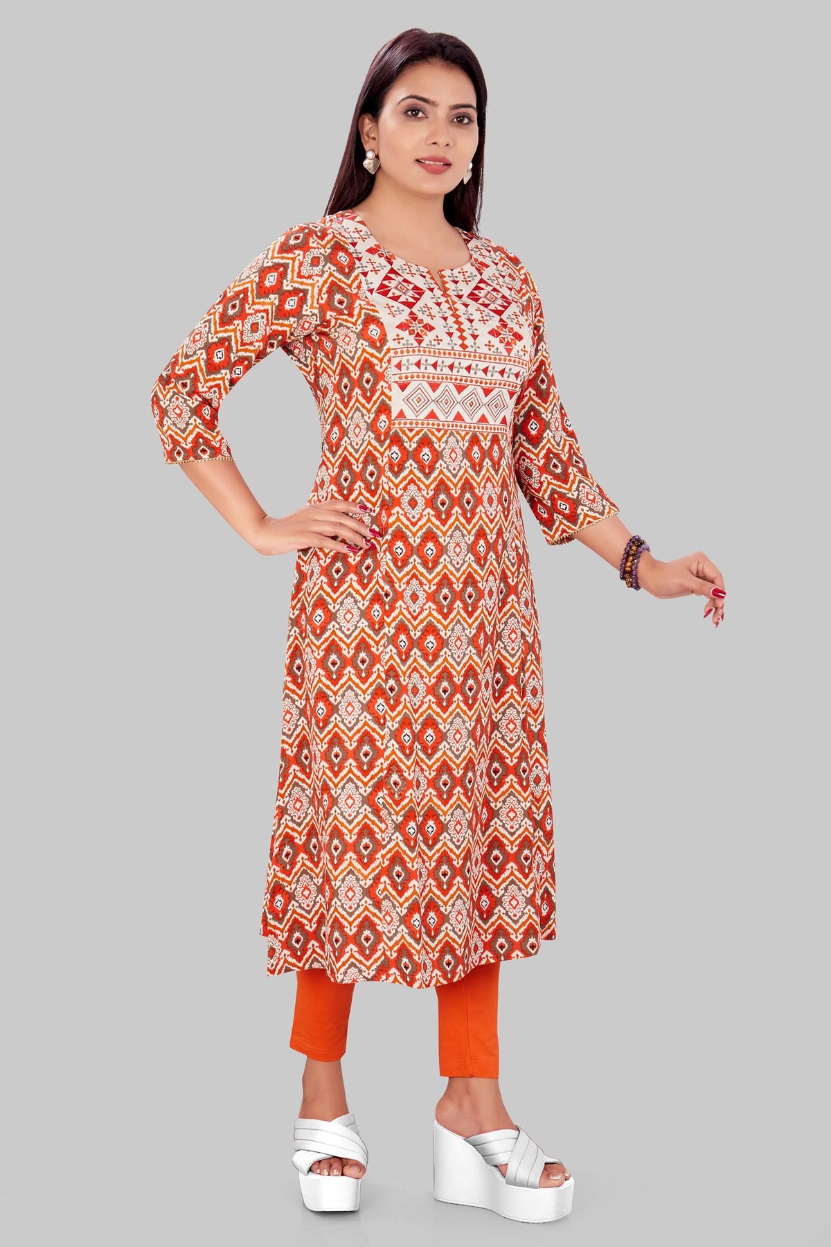 Chakuli Multicolour Cotton  A Line Kurti