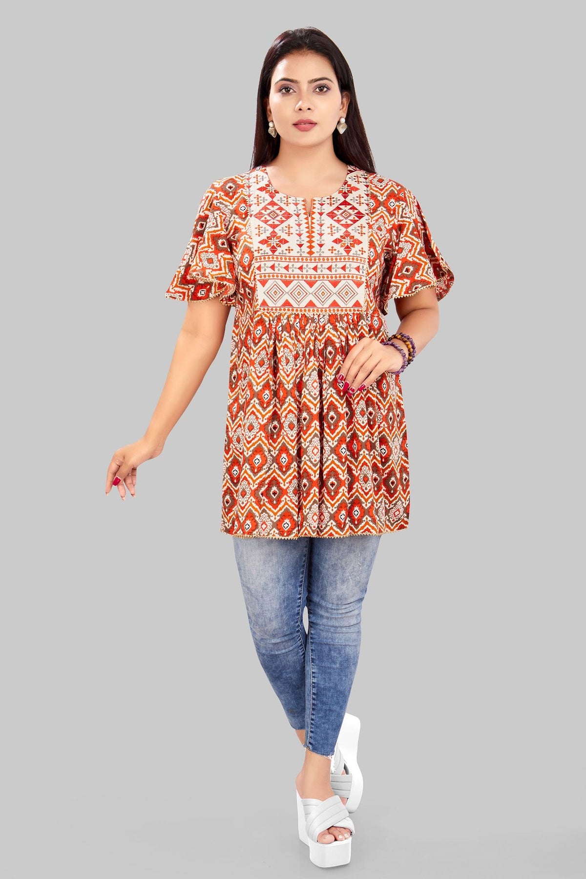 Chakuli Multicolour Cotton Short Kurti