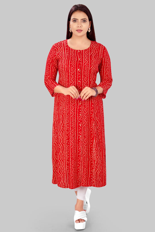 Chanasya Red Rayon A Line Kurti