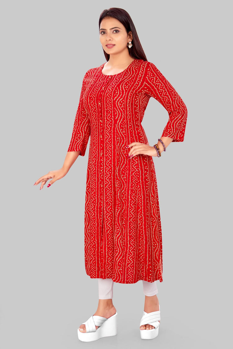 Chanasya Red Rayon A Line Kurti