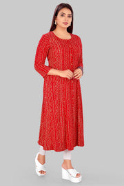 Chanasya Red Rayon A Line Kurti