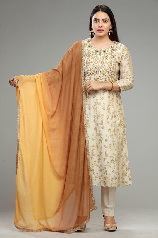Chantin Cream Chanderi Embroidered Suit Set