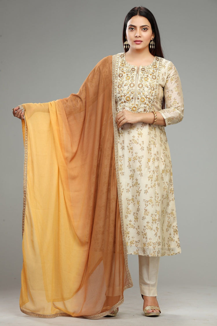 Chantin Cream Chanderi Embroidered Suit Set
