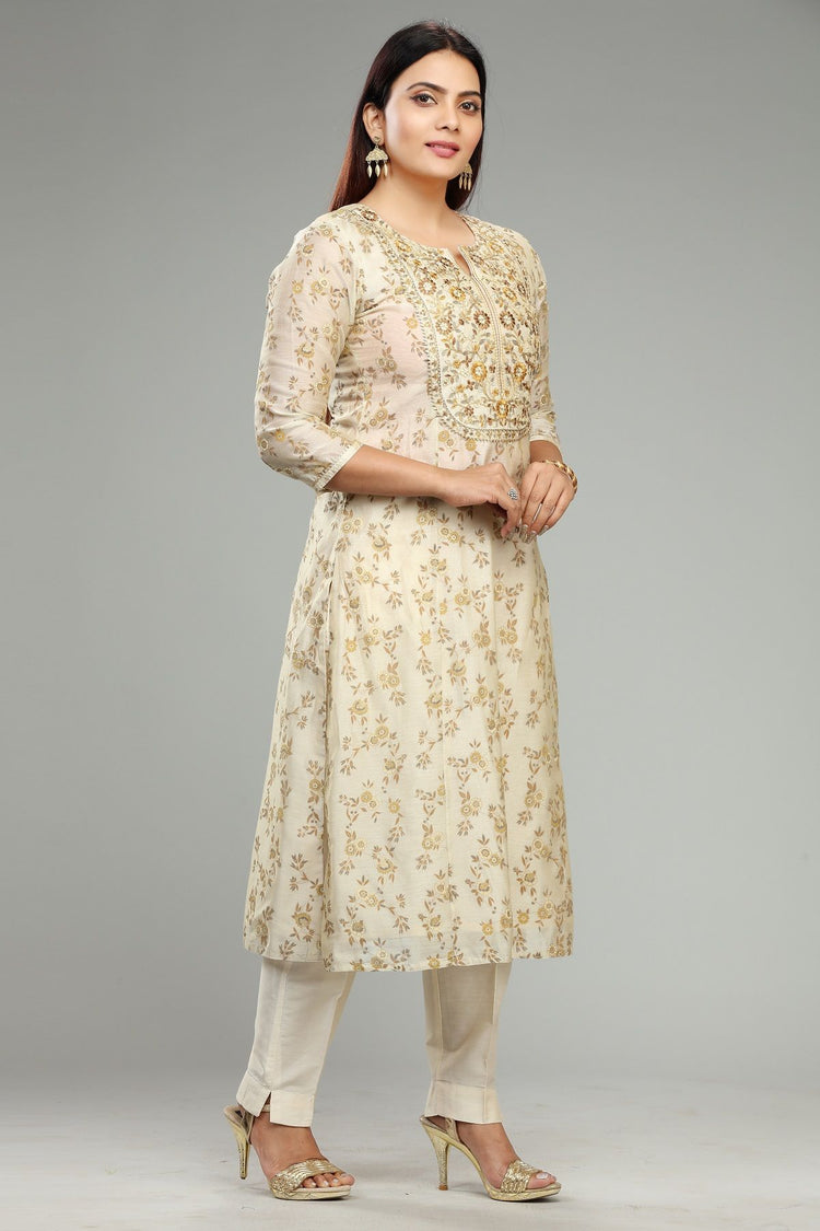 Chantin Cream Chanderi Embroidered Suit Set