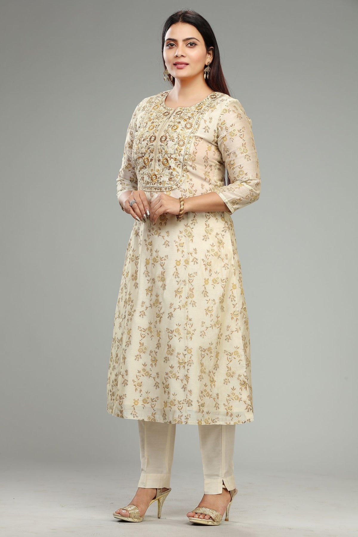 Chantin Cream Chanderi Embroidered Suit Set