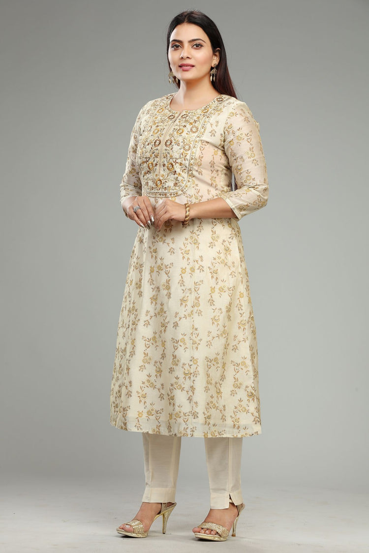 Chantin Cream Chanderi Embroidered Suit Set