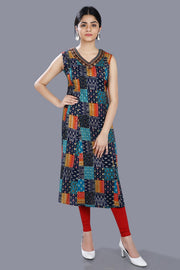 Ciona Multicolour Rayon Print Sleeveless Kurti