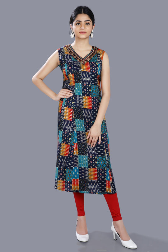Ciona Multicolour Rayon Print Sleeveless Kurti