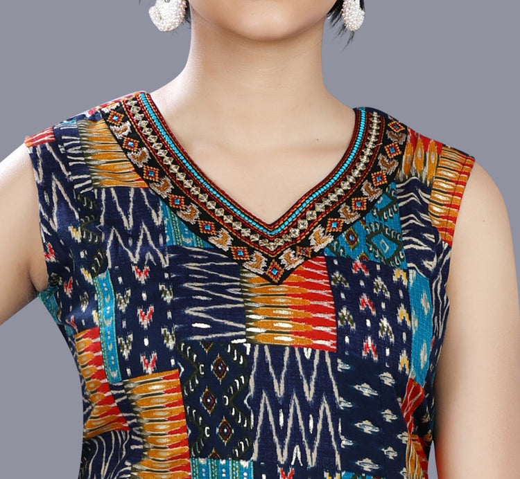 Ciona Multicolour Rayon Print Sleeveless Kurti