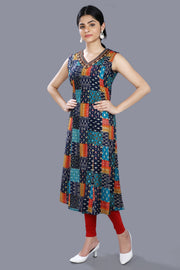 Ciona Multicolour Rayon Print Sleeveless Kurti