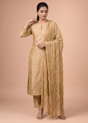 Beige Embroidered Kurti with Matching Pants and Dupatta