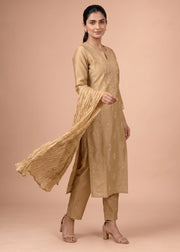 Beige Embroidered Kurti with Matching Pants and Dupatta