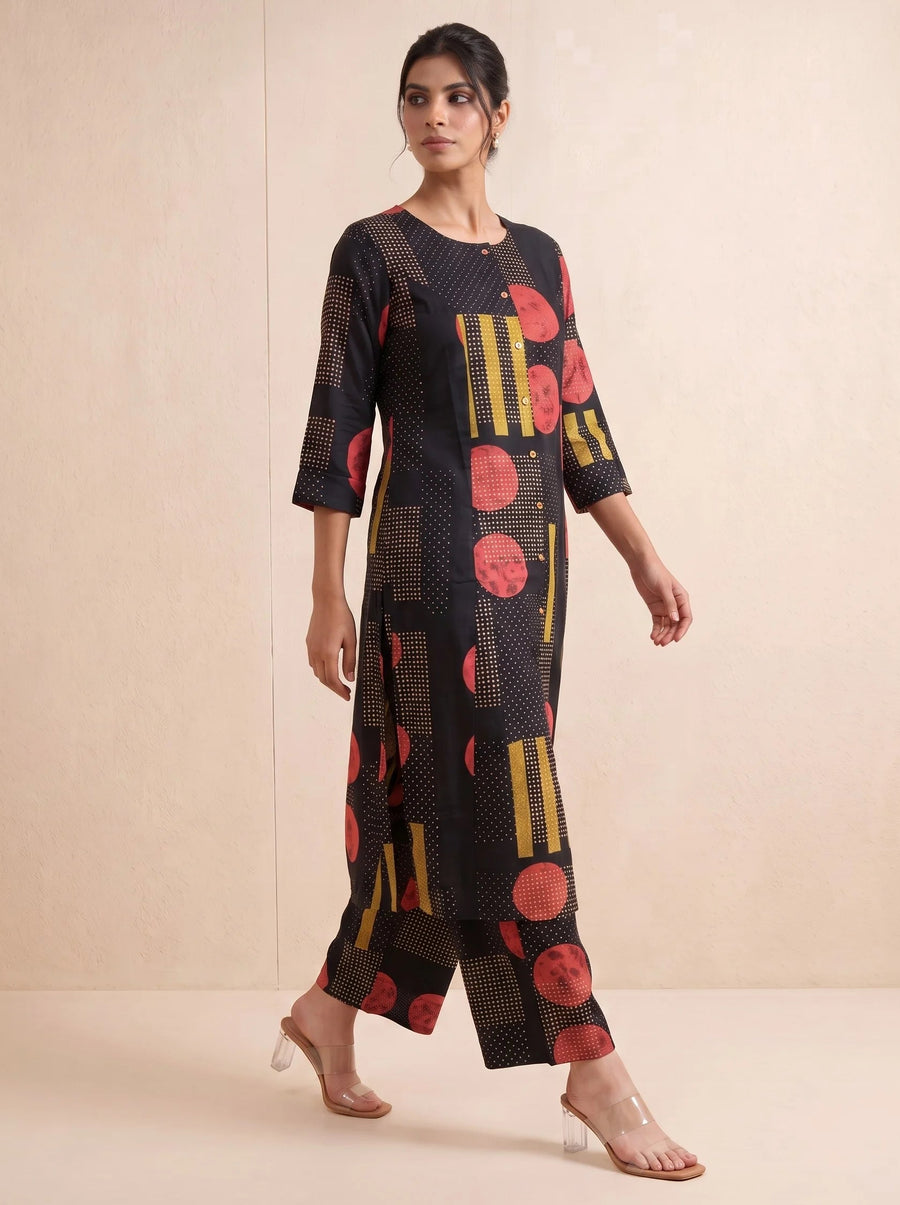 Black Floral Printed Pure Cotton Co-ord Set