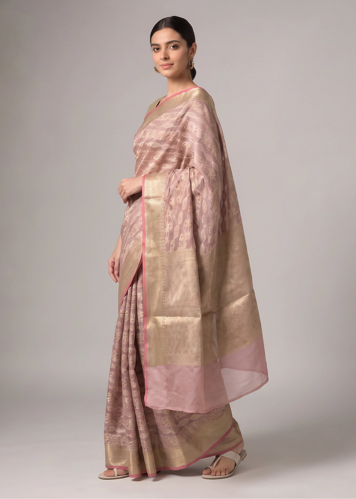 Dusty Mauve Rose Zari Woven Saree