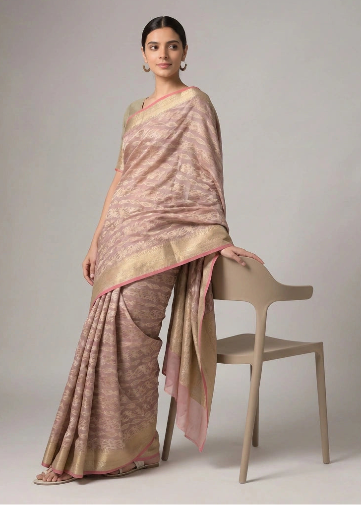 Dusty Mauve Rose Zari Woven Saree