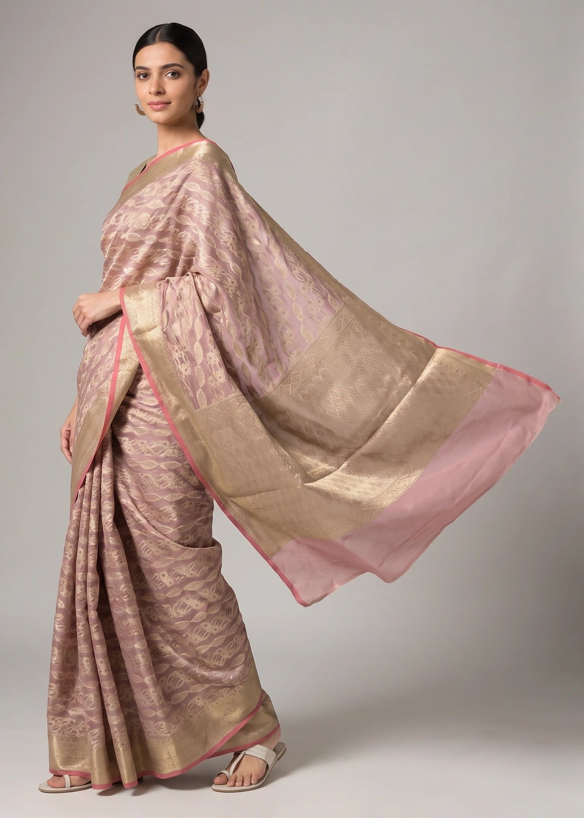 Dusty Mauve Rose Zari Woven Saree