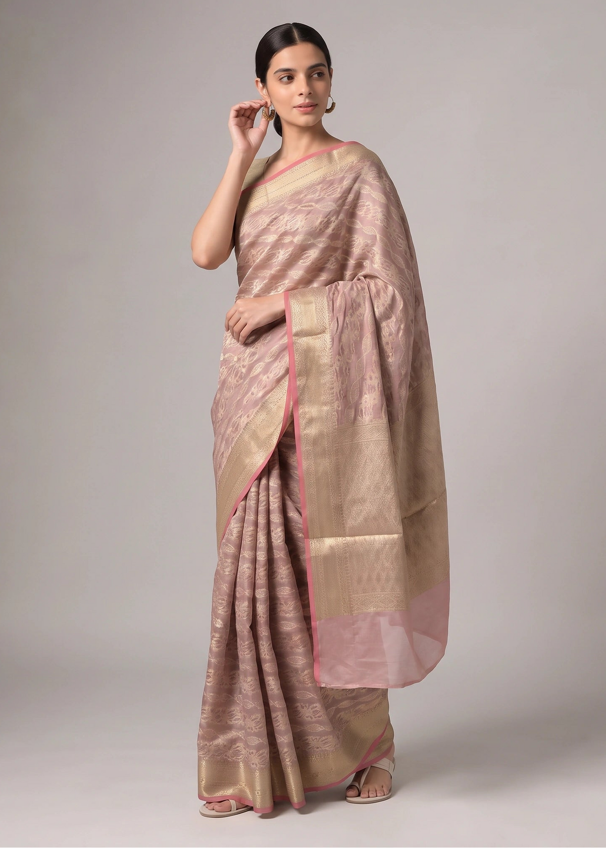 Dusty Mauve Rose Zari Woven Saree