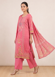 Graceful Pink Printed Cotton Ethnic Suit Set