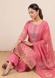 Graceful Pink Printed Cotton Ethnic Suit Set
