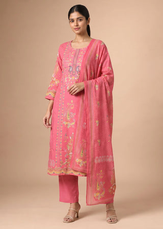 Graceful Pink Printed Cotton Ethnic Suit Set