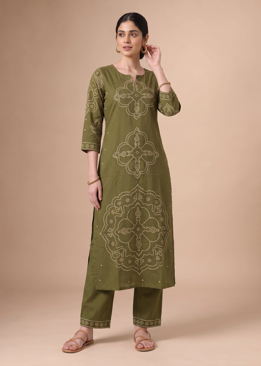 Light Olive Green Bandhani Print Co-Ord Set