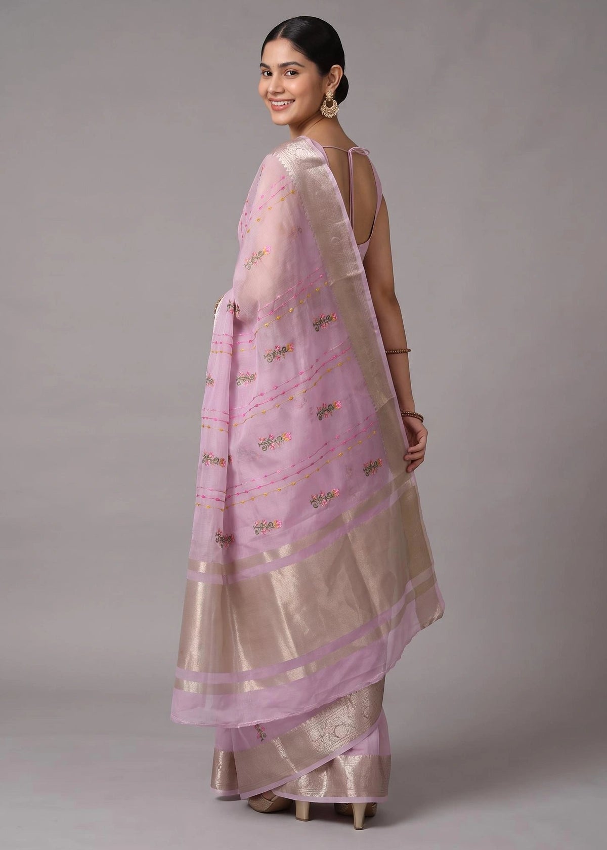 Lilac Purple Munga Kota Embroidered Saree