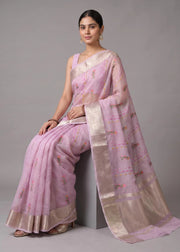 Lilac Purple Munga Kota Embroidered Saree