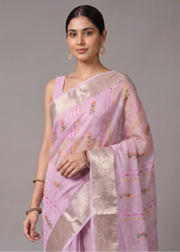Lilac Purple Munga Kota Embroidered Saree