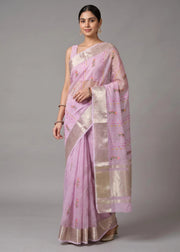 Lilac Purple Munga Kota Embroidered Saree