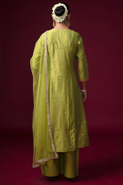 Women Lime Green Embroidered A-Line Ethnic Suit Set