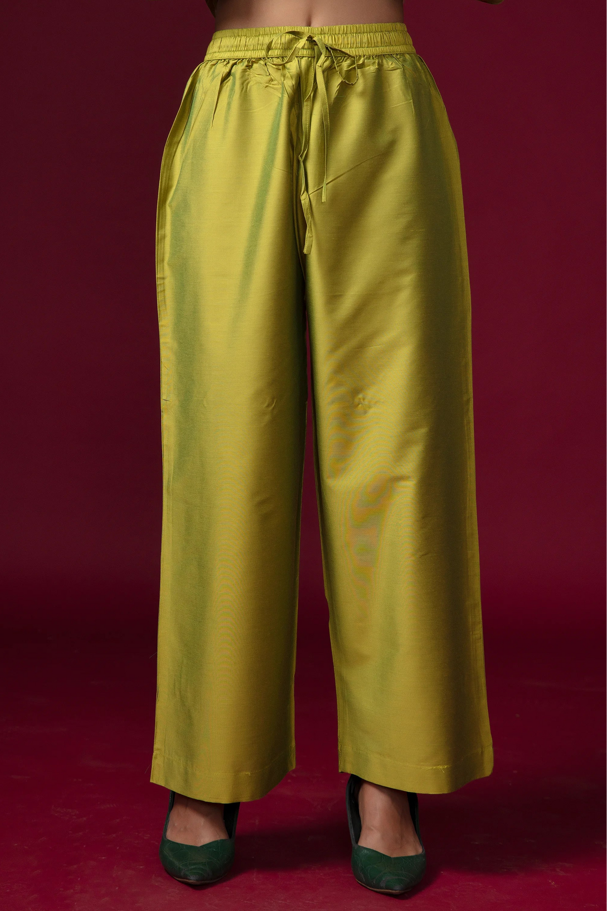 Women Lime Green Embroidered A-Line Ethnic Suit Set