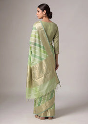 Lime Green Zari Woven Striped Saree