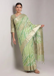 Lime Green Zari Woven Striped Saree