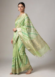 Lime Green Zari Woven Striped Saree