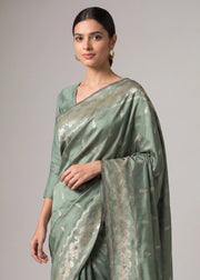 Mehendi Green Art Silk Floral Zari Woven Saree