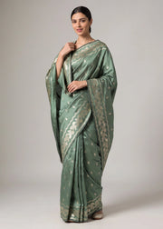 Mehendi Green Art Silk Floral Zari Woven Saree
